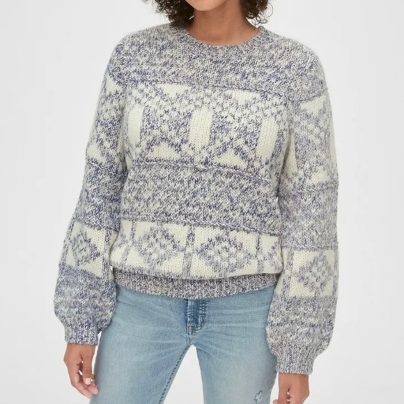 GAP Sweaters - GAP Chunky Fair Isle Crew Neck Sweater Womens Medium Oversized with Alpaca Wool
